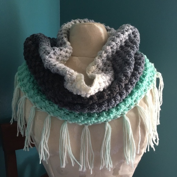 Gray and Green Ombré Handmade Crochet Scarf - Picture 1 of 2
